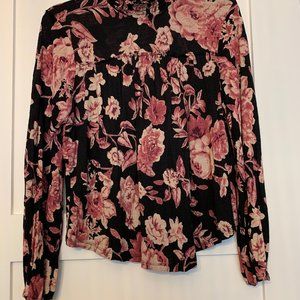 Lucky Brand Black Flowered Loose Turtleneck Size S